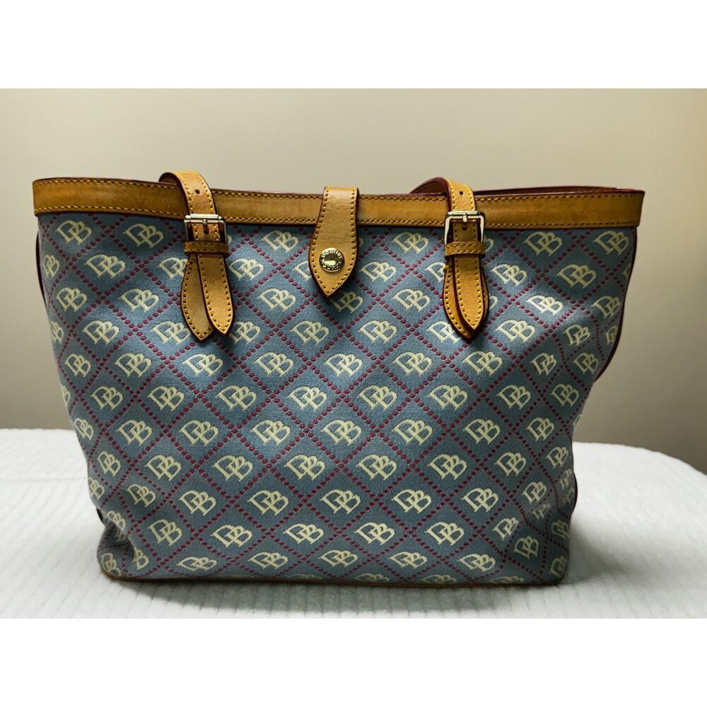 DOONEY & BOURKE East West Monogram Tote Blue/Tan Leather